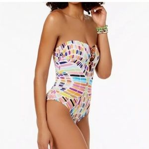 Bar III Kaleidoscope Strapless Lace-Up Swimsuit XL